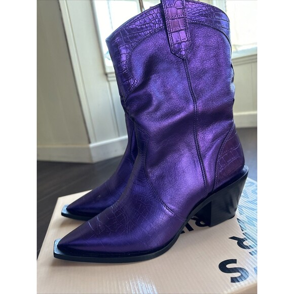 Vicenza Purple Metallic Leather Cowboy Boots Women’s EU Sz 37 - Picture 3 of 6